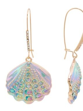 Betsey Johnson Gold-Tone Iridescent Pastel Shell Drop Earrings